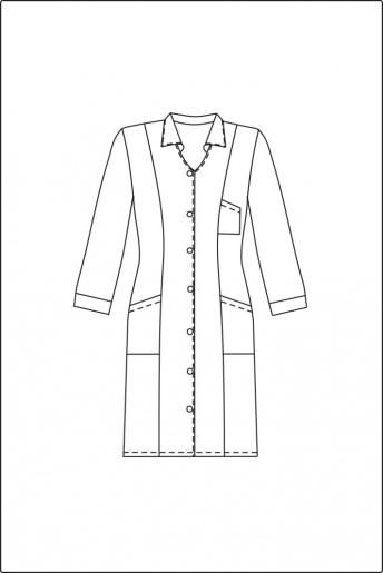 Халат лабораторный женский, хлопок/полиэстер, с рельефами, белый, 1 шт., ЛТО, схема изделия, вид спереди