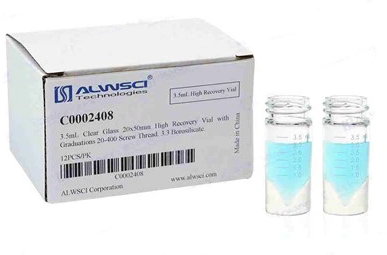 Виала 3,5 мл, прозрачное стекло, 20x50 мм, с градуировкой, 20-400 резьба, 12 шт./уп., ALWSCI Technologies (упаковка)