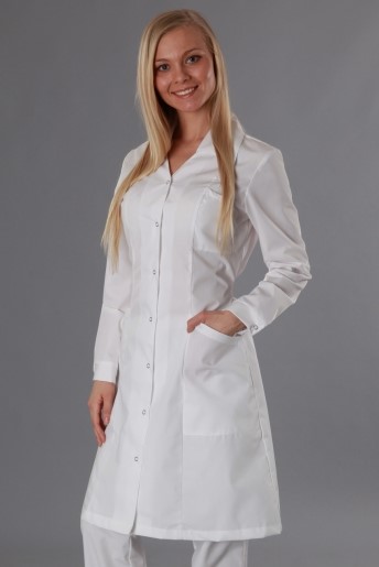 Халат лабораторный женский, хлопок/полиэстер, с рельефами, белый, 1 шт., ЛТО