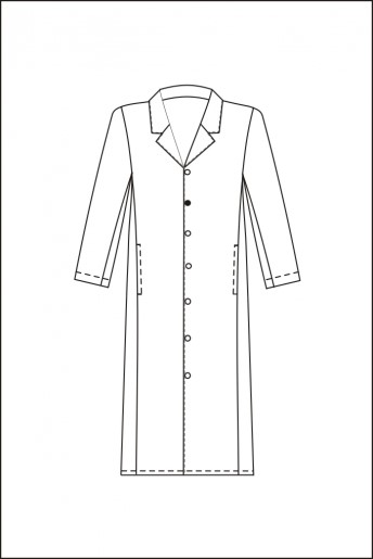 Халат лабораторный мужской, хлопок/полиэстер, отложной воротник, карманы в швах, белый, 1 шт., ЛТО, схема изделия, вид спереди