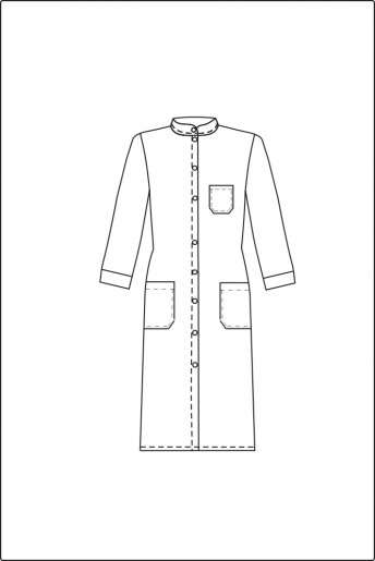 Халат лабораторный женский, хлопок/полиэстер, прямой, белый, схема изделия, вид спереди, 1 шт., ЛТО
