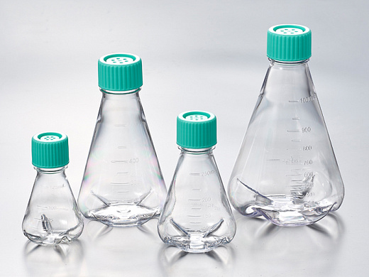 Колба Эрленмейера, ПЭТГ, с крышкой, стерильная, с отбойниками