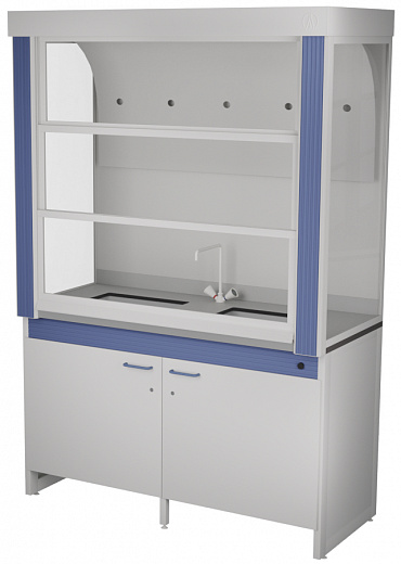 Шкаф вытяжной для мытья посуды, ширина 120 см, корпус – металл, столешница – монолитный пластик Trespa, боковые панели – стекло