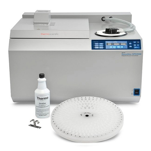 Центрифужный испаритель для пробирок 200 х 1,5 мл, 52 х 15 мл, 48 х 50 мл и 8 глубоколуночных планшетов, 20 микропланшетов, до 80 °C, камера из алюминия с тефлоновым покрытием, с насосом, с ротором 200 х 1,5 / 2,0 мл, SPD2030