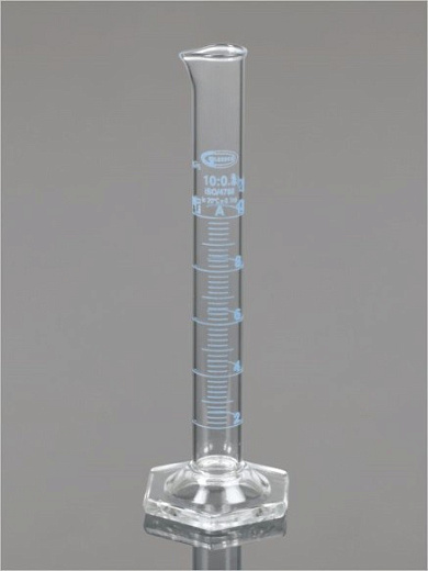 Цилиндр мерный, класс A, 5,0 мл, ц.д. 0,1 мл, БС, градуировка, шестиугольное основание, сертификат индивид. работы, 1 шт./уп., Glassco