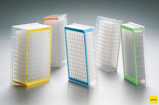 Планшет глубоколуночный, 96/1000, PCR clean, желтая рамка, 20 шт.