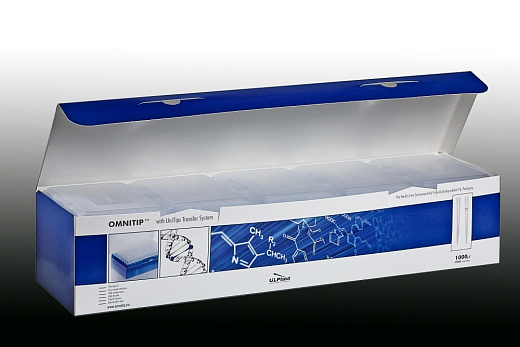 Наконечники до 1000 мкл (от 100 мкл), длина 84 мм, бесцветные, Omnitip, 96 шт./штатив, 5 штат./уп.