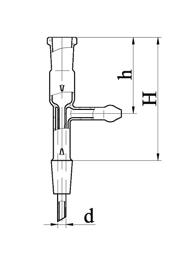Аллонж прямой с отводом, 14/23-14/23, схема