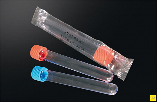 Пробирки 20 мл, ПС, круглодонные, 16×150 мм, резьбовые, с крышкой, 500 шт./уп.