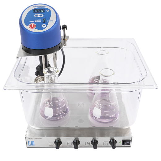 Магнитная мешалка без нагрева, объем по воде 2 л на 1 место, платформа 210х270 мм, 80-1500 об/мин, 4 места, в работе, MS-01, Elmi