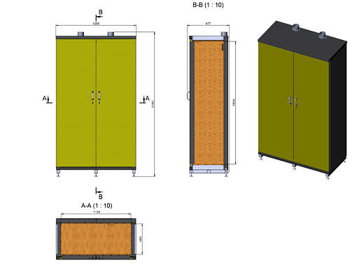 Шкаф для газовых баллонов ШБХ ГБ 850, чертеж, габаритные размеры
