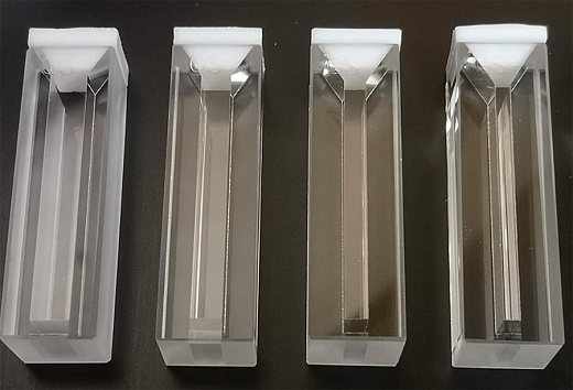 Кювета, кварцевое стекло, 190–2500 нм, ОП 20 мм, 1,4 мл, внутренняя ширина 4 мм, с черными стенками, с пробкой, Китай