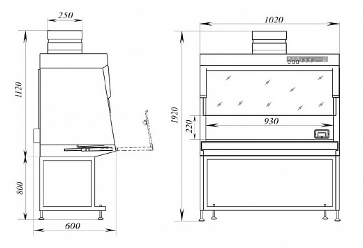 Шкаф вытяжной общего назначения, ширина 100 см, корпус – металл, столешница – нержавеющая сталь, с блоком УФО, ШВ-«Ламинар-С»-1,0 Фото 3