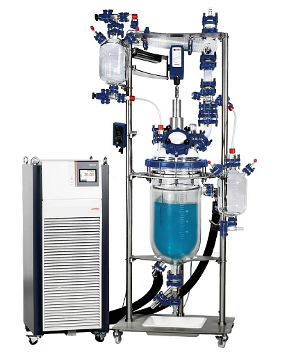 Реактор химический 20 л, DN300, с рубашкой, с верхнеприводной мешалкой OHS.4DF, комплект для дистилляции, без датчика температуры, PlusChem