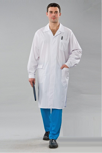 Халат лабораторный мужской, хлопок/полиэстер, с манжетом, белый, 1 шт., Россия