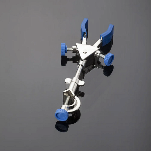 Зажим для реторты, 2 лапки, длинна 235 мм, диаметр 80 мм, цинковый сплав с хромированным покрытием, втулка из ПВХ со стержнем, 2 шт./уп., Glassco, Индия