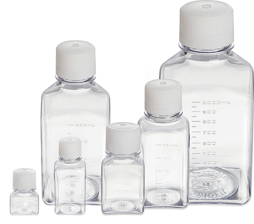 Бутыль 125 мл, ПЭТГ, d горла внутренний 28,6 мм, с завинчивающейся крышкой, прозрачная, стерильная, квадратная,  24 шт./уп., 96 шт./кор., Jet Biofil