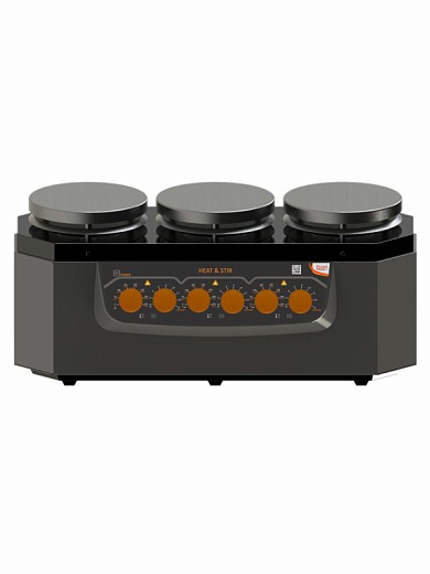 Мешалка магнитная, объем по воде 2 л на 1 место, 3 места, диаметр платформы 150 мм, нагрев до 350 °С, 50-1600 об/мин, 716.DNAG, Glassco