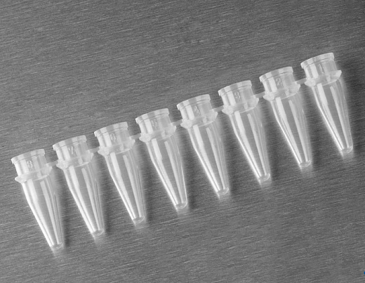 Пробирки для ПЦР в стрипах, 0,2 мл, 1×8, без крышек, бесцветные, 125 шт./уп., 1250 шт./кор.