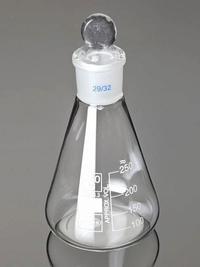 Колба Эрленмейера 100 мл, стекло, до 500 °С, шлиф 29/32, cтеклян. пробка, 2 шт./уп., Glassco, Индия