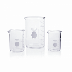 Стакан 2000 мл стеклянный, градуировка, низкий, 190х130 мм, 8 шт/уп, Duran (DWK)