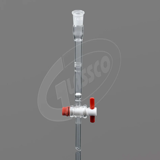 Колонка хроматографическая с краном с клапаном из ПТФЭ, боросиликатное стекло, со шлифом 14/23, 1 шт., Glassco, Индия