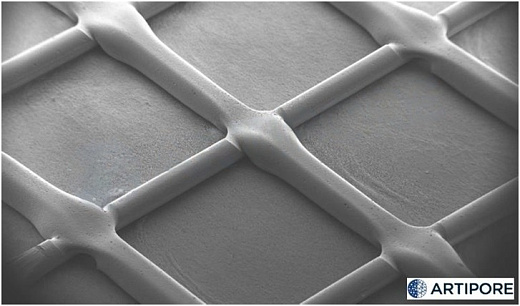 Диски для 3D культивирования полученные методом электроформования, невыровненные нановолокна, материал нанесен линейно, толщина подложки 18 мкм, 96 луночный планшет