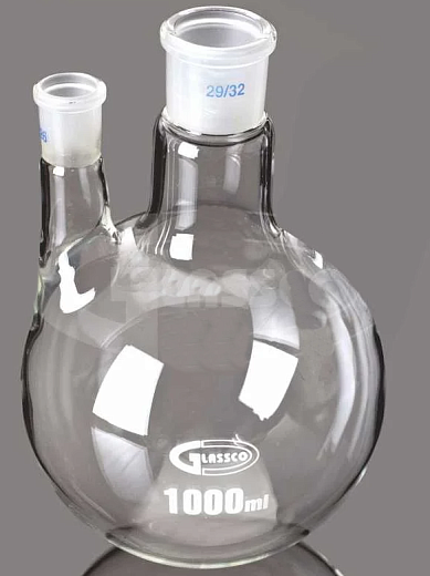 Колба двугорлая, параллельная, 500 мл, высота 163 мм, центральный шлиф 29/32, боковой шлиф 14/23