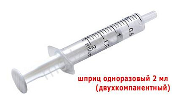 Шприц, ПП, разъем Луер, одноразовый, двухсоставной, Россия
