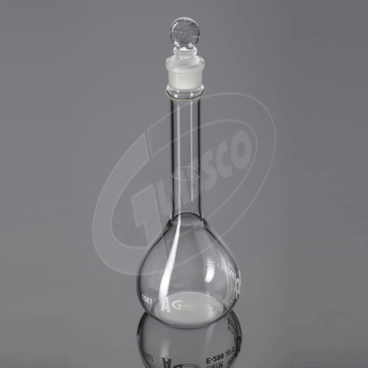 Колба мерная, класс А, БС, с одной отметкой, пробка БС, серийная, индивидуальный сертификат, 1 шт./уп., Glassco, Индия